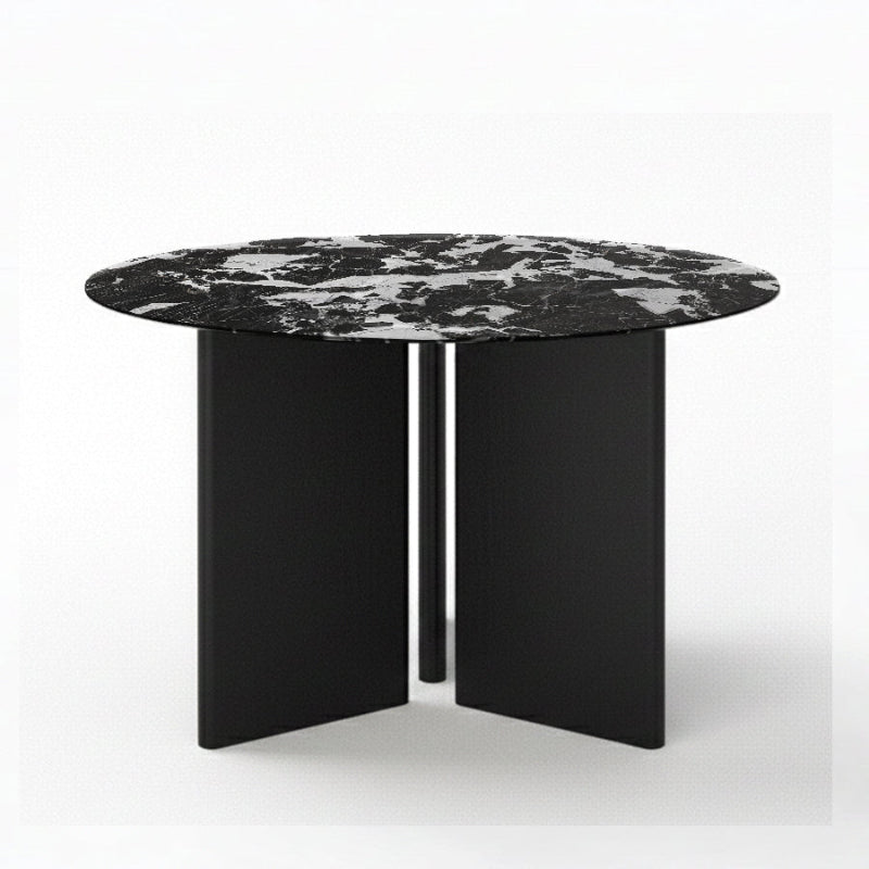 TRIVARA Round Sintered Stone Dining Table – 120cm (47") Marble & Oak Collection