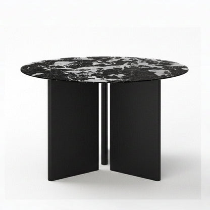 TRIVARA Round Sintered Stone Dining Table – 120cm (47") Marble & Oak Collection