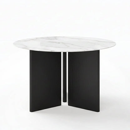 TRIVARA Round Sintered Stone Dining Table – 120cm (47") Marble & Oak Collection