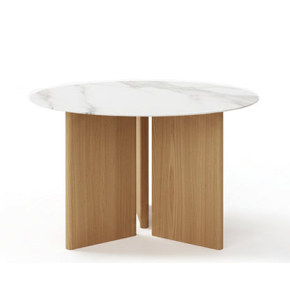 TRIVARA Round Sintered Stone Dining Table – 120cm (47") Marble & Oak Collection