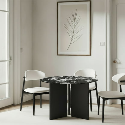 TRIVARA Round Sintered Stone Dining Table – 120cm (47") Marble & Oak Collection