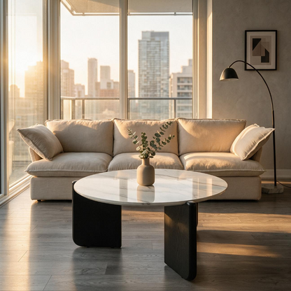 SINTARRY Round Sintered Stone Coffee Table – 90cm/35.4in Modern Minimalist Design