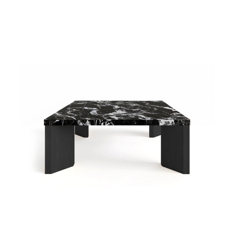 Syley Modern Square Coffee Table, black oak base, Bvlgari Black tabletop, front view