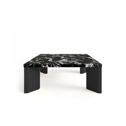 Syley Modern Square Coffee Table, black oak base, Bvlgari Black tabletop, front view
