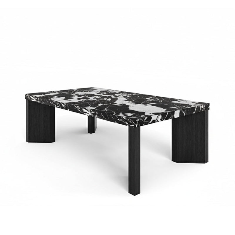 Syley Modern Coffee Table, black oak base, Bvlgari Black tabletop, 45-degree angle
