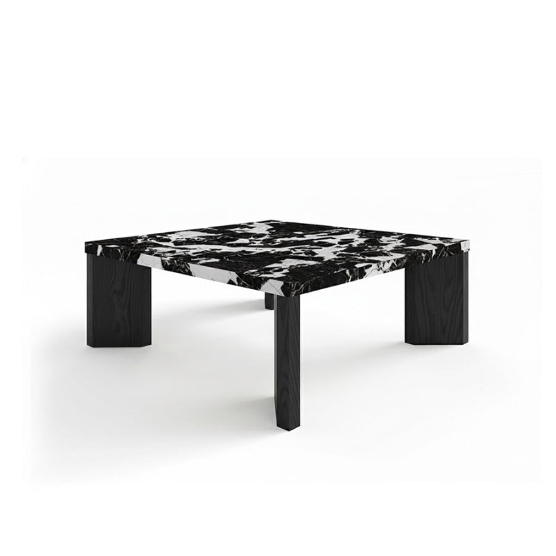 Syley Modern Square Coffee Table, black oak base, Bvlgari Black tabletop, 45-degree angle