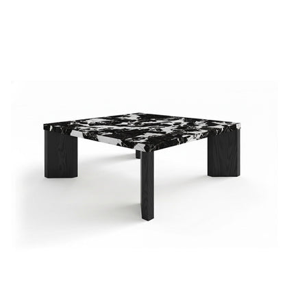 Syley Modern Square Coffee Table, black oak base, Bvlgari Black tabletop, 45-degree angle